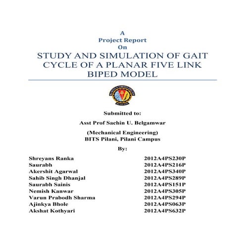 Study and simulation of gait cycle of a planar five link kanwar et al. 2015