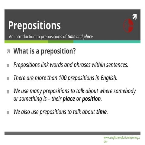 Prepositions show links in sentences ppt | PPTX
