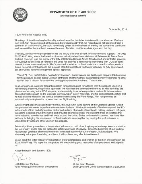 302nd Retirement Letter