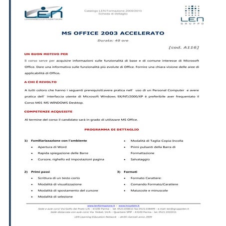 Ms office accelerato - Scheda corso LEN