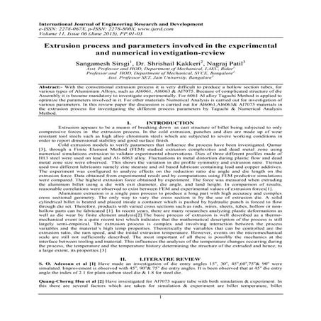 Extrusion process and parameters involved in the experimental and numerical i...