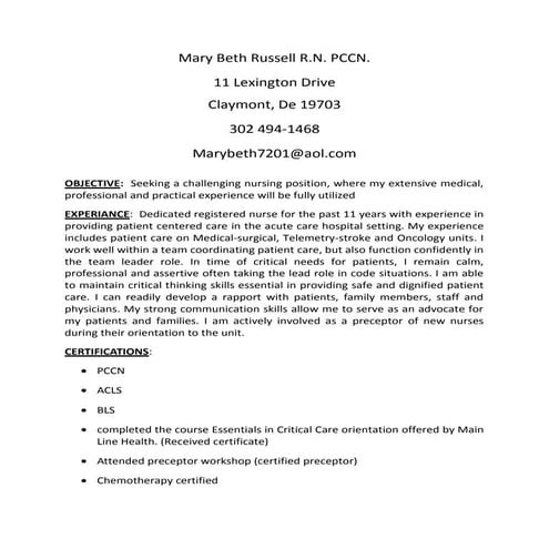 Nursing resume | DOC