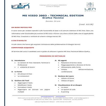 Ms visio 2003 technical edition - Scheda corso LEN