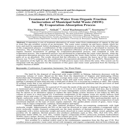 Treatment of Waste Water from Organic Fraction Incineration of Municipal Soli...