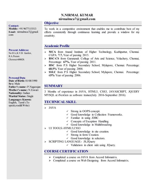 Nirmal resume