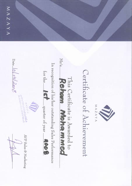 Reham Achievement cert | PDF