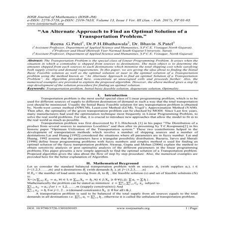 “An Alternate Approach to Find an Optimal Solution of a Transportation Problem.”