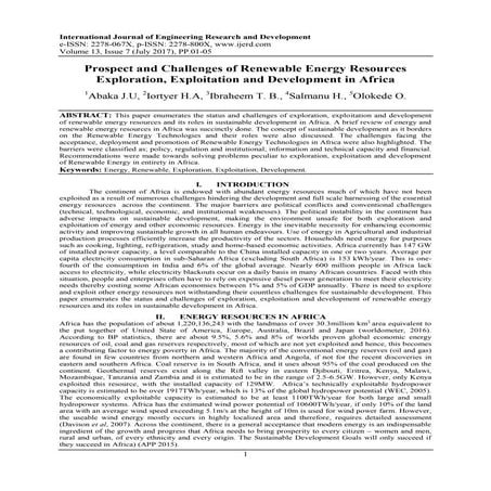 Prospect and Challenges of Renewable Energy Resources Exploration, Exploitati...