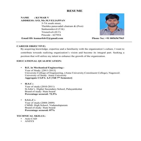 kumar resume photo