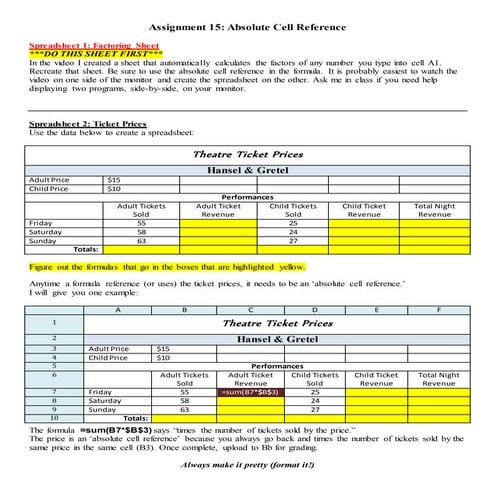 A15 absolute cell reference