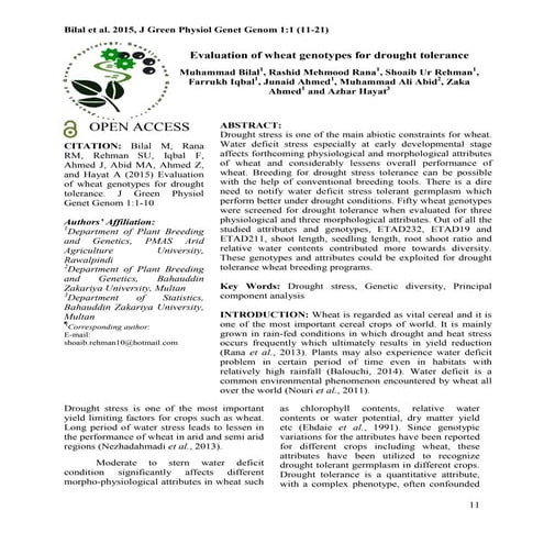 Evaluation of wheat genotypes for drought tolerance | PDF