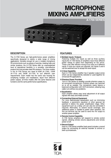 A-1706 PA Amplifier | PDF