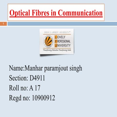 Optical Fibres in Communication