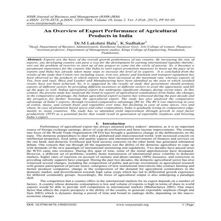 An Overview of Export Performance of Agricultural Products in India