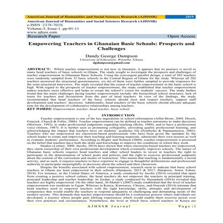 Empowering Teachers in Ghanaian Basic Schools: Prospects and Challenges