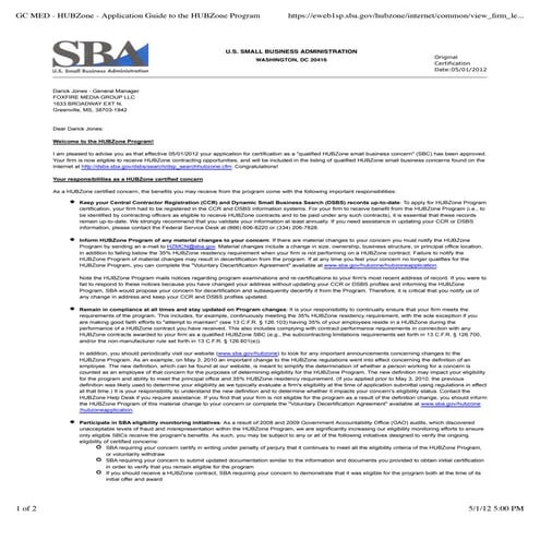 FMG HUBZone Certification Guide to the HUBZone Program | PDF