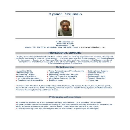 CV- Ayanda Nxumalo 2016