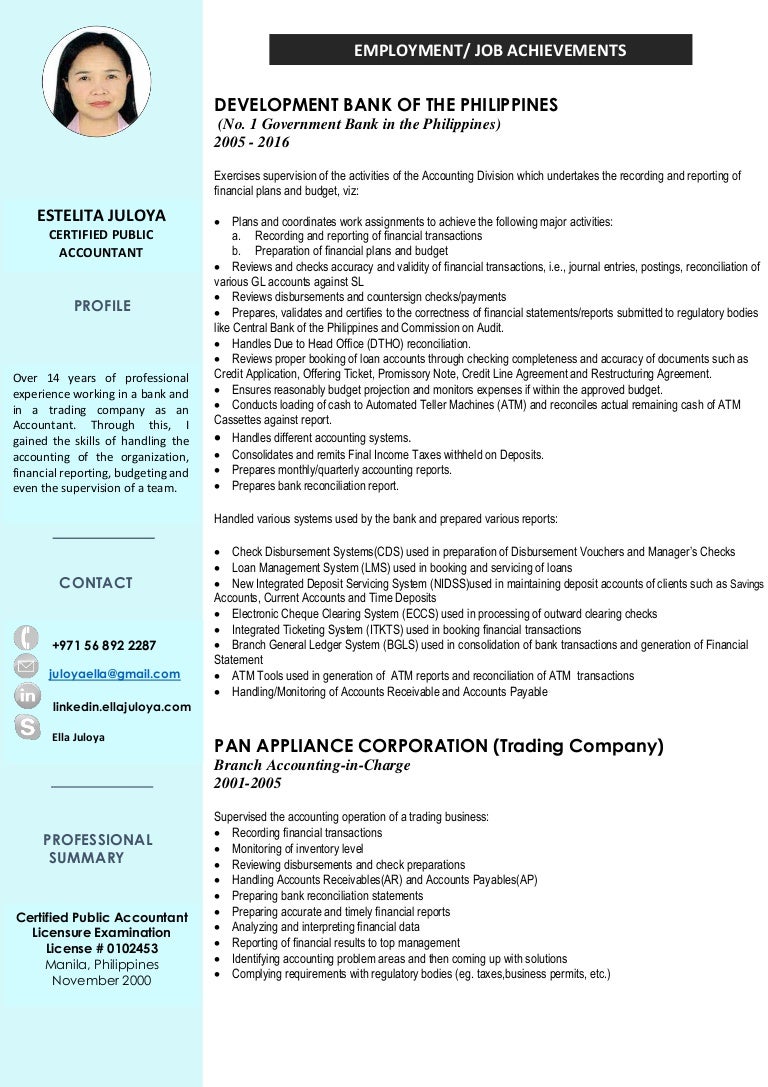estelita juloya cpa cv personalize resume