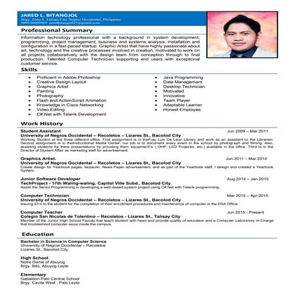 Resume Update as of Feb 2016