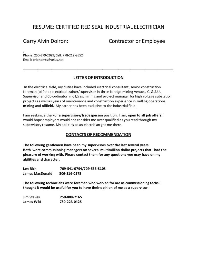 GARRY RESUME Red Seal industrial Electrician. GARRY RESUME Red Seal industrial Electrician.
