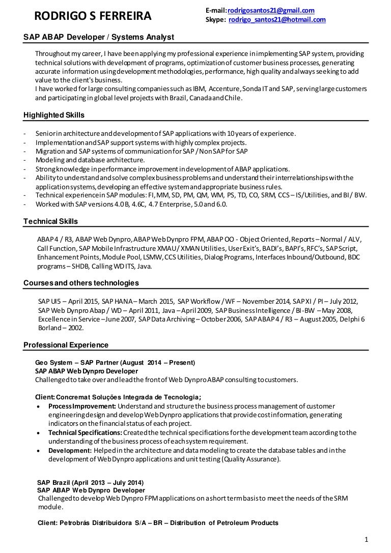 abap developer cover letter