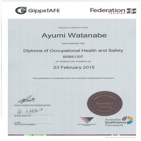 Diploma of Occupational Health and Safety Certificate