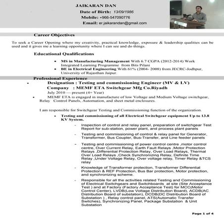 Jaikaran Dan ( Testing and Commissioning Engineer  ) 