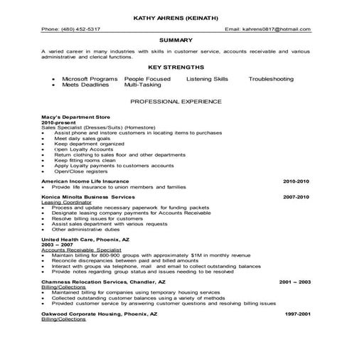 kathy's resume no address | DOCX