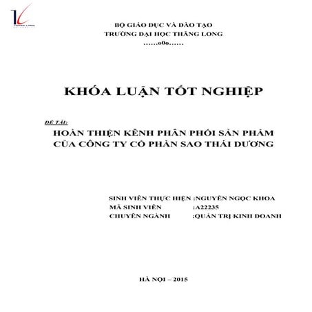 Đề tài: Hoàn thiện kênh phân phối sản phẩm công ty Sao Thái Dương, HAY