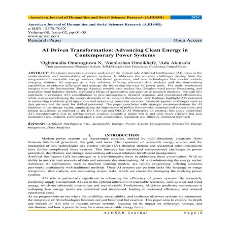 AI Driven Transformation: Advancing Clean Energy in Contemporary Power Systems