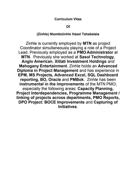 Zinhle Hazel Tshabalala CV