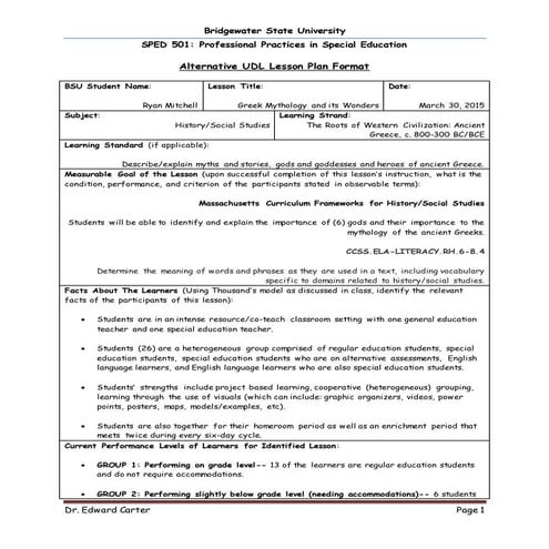 UDL Alternative Lesson Plan SS