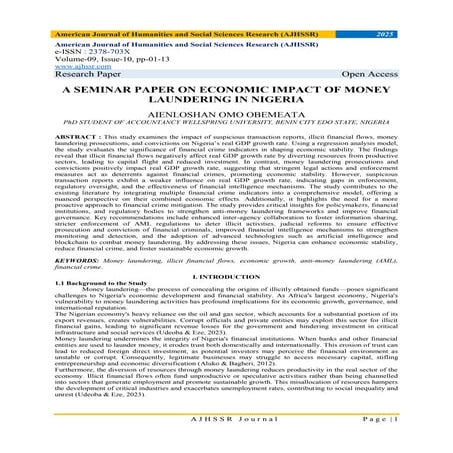 A SEMINAR PAPER ON ECONOMIC IMPACT OF MONEY LAUNDERING IN NIGERIA