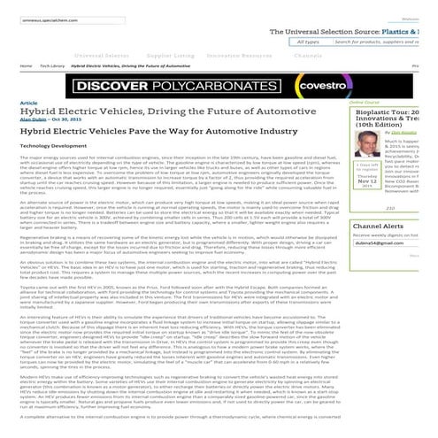 Hybrid Electric Vehicles, Driving the Future of Automotive Alan Dubin