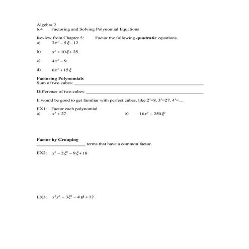 A2 6-4 Factoring Polynomials Notes