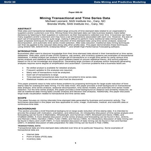 Mining Transactional and Time Series Data