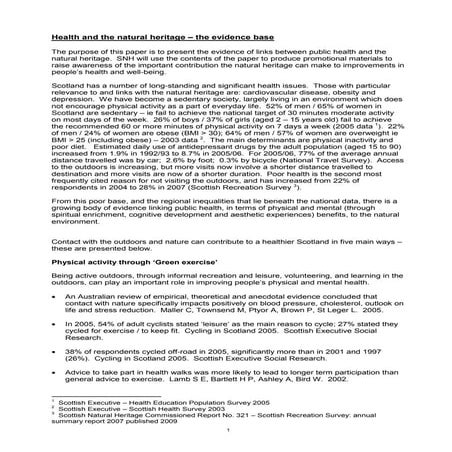 Health and the Natural Heritage: the Evidence Base