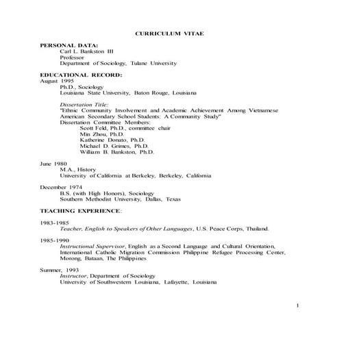 Bankston CURRICULUM-VITAE-2015