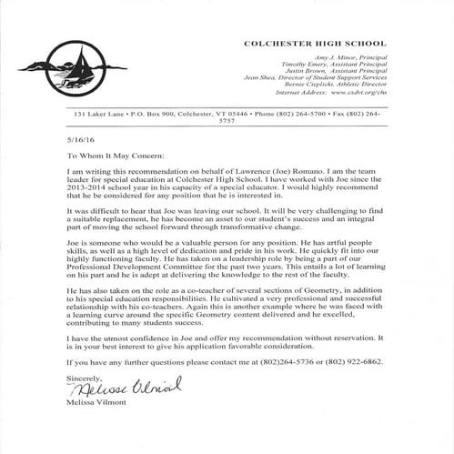 Letter of Recommendation - Melissa Vilmont (Team Leader)
