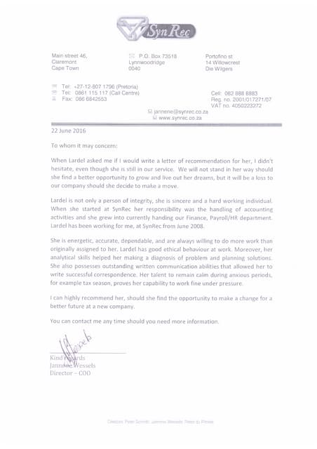Y&R Reference Letter | PDF