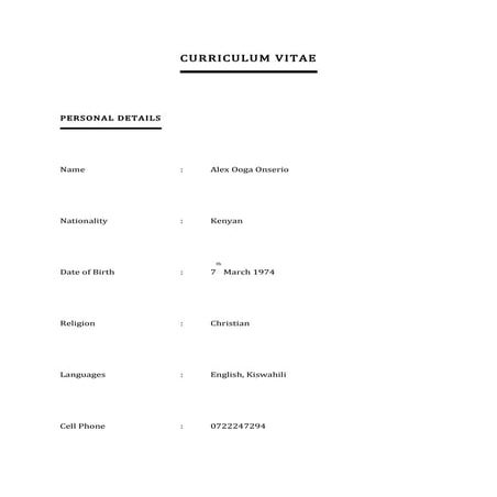 CURRICULUM VITAE Alex Onserio drivermechanic