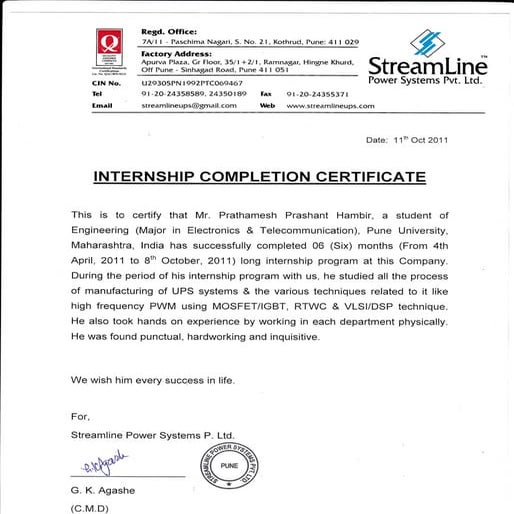 Internship Certificate | PDF