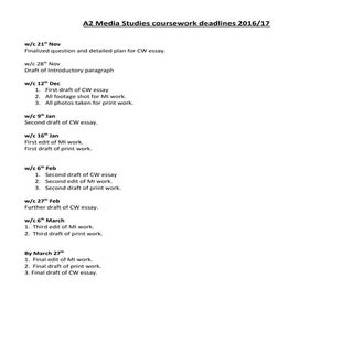 A2 coursework deadlines 2016.17