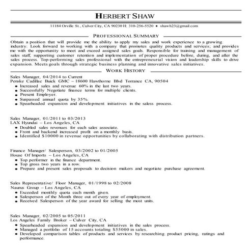Herbert Shaw Last Resume