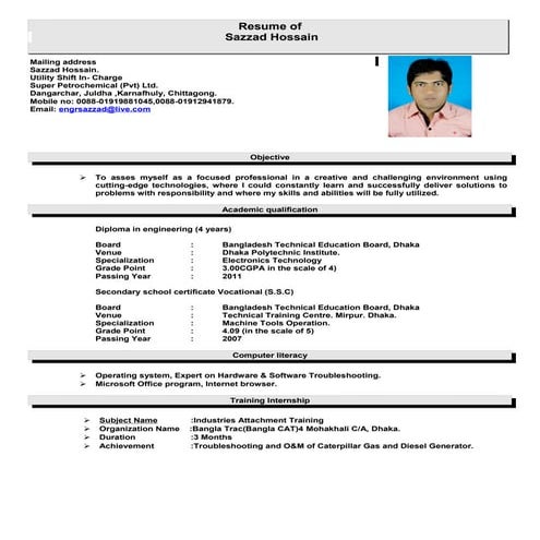 Resume of Sazzad hossain