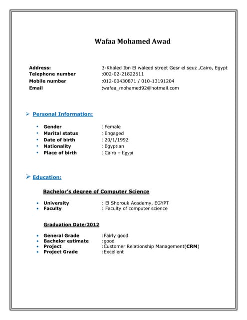 curriculum vitae Wafaa Mohamed