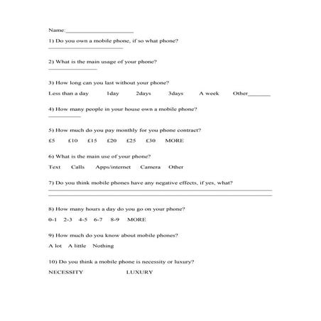 Questionnaire on Mobile usage | PDF