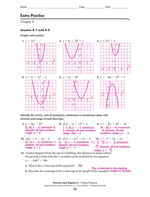 Prentice Hall Foundations Algebra 2 Chapter 4 Worksheet Answers Pdf