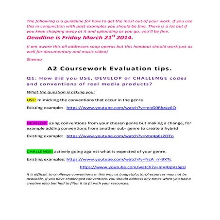 OCR G324: A2 Media Studies coursework- "How did you use, develop or challenge...