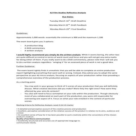 Reflective Analysis example (FM1) | DOC